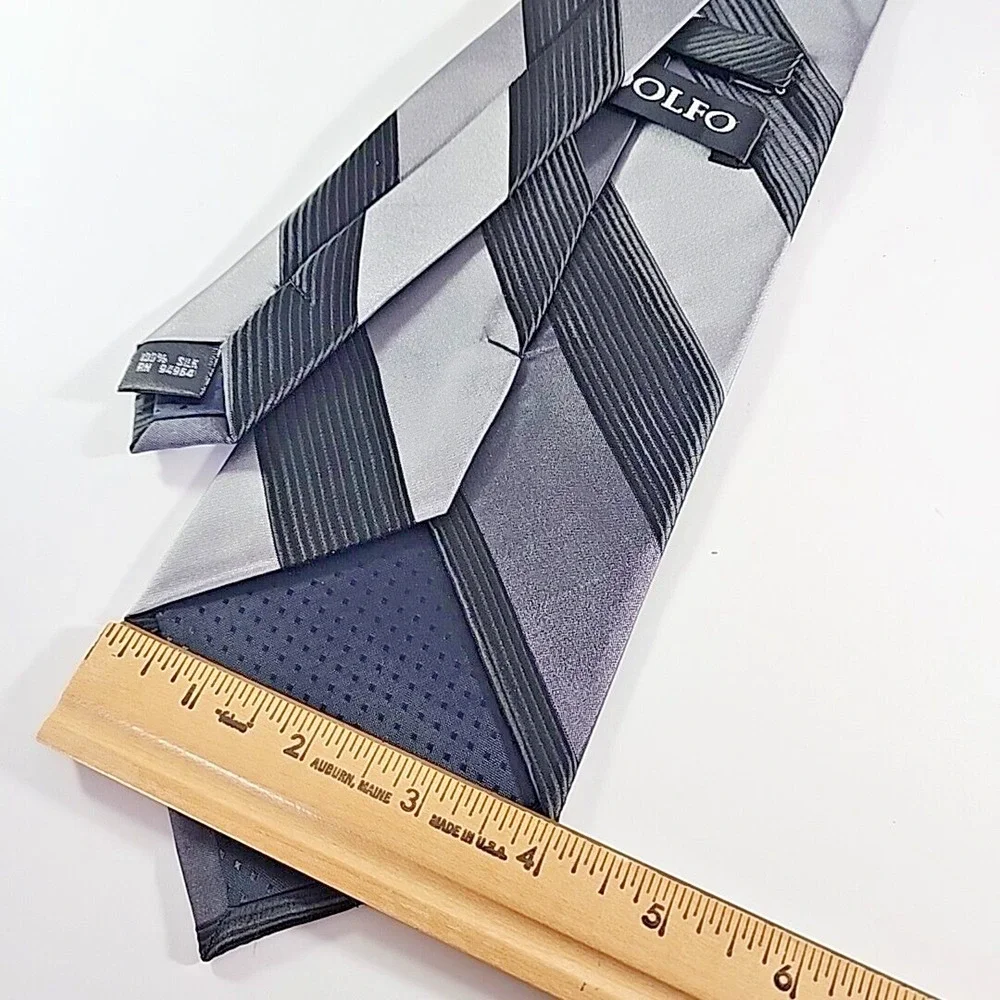 Adolfo Gray with Large Stripes Silk Tie Necktie - Like New